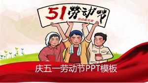 Kırmızı şenlikli Mayıs günü İşçi Bayramı PPT şablonu