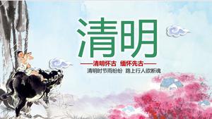Çoban çocuk Kayısı Çiçek Köyü Ching Ming Festivali PPT şablon anlamına gelir
