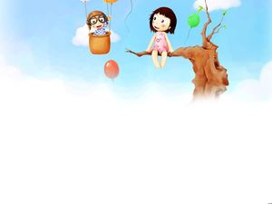 Sitting on the branches of the little girl cartoon PPT background picture