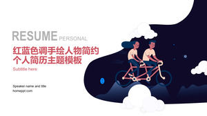 Viajando en bicicleta juntos: personajes pintados a mano en rojo y azul, simple currículum personal, plantilla ppt