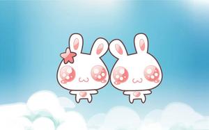 Two cute cartoon bunny PPT background picture