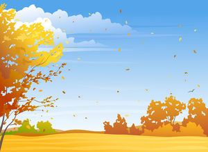 黃藍色卡通天空樹PPT背景圖片