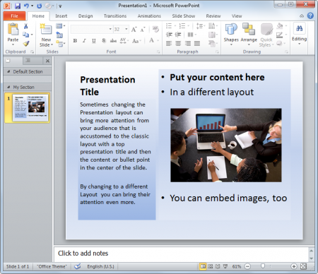 Change the PowerPoint slide layout to get audience attention
