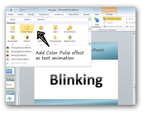 วิธีการกะพริบข้อความใน PowerPoint โดย