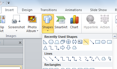 Linhas do desenho em PowerPoint 2010