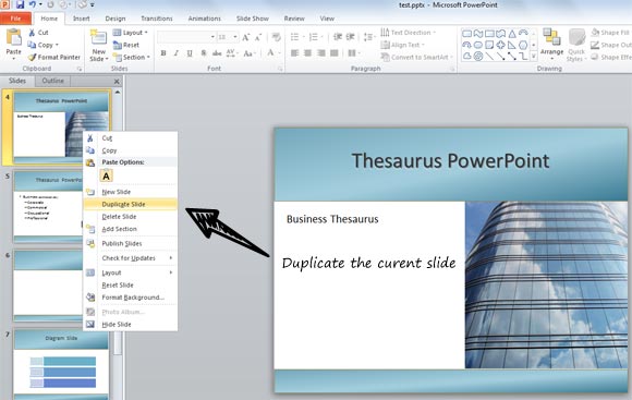 Bagaimana untuk menduplikasi slide dalam PowerPoint 2010