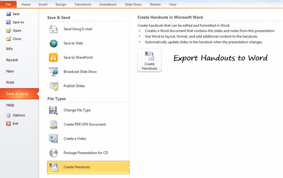 Esporta PowerPoint contorno a un documento di Microsoft Word