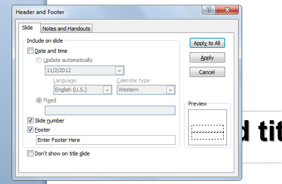 A adição de um rodapé para sua apresentação PowerPoint 2010