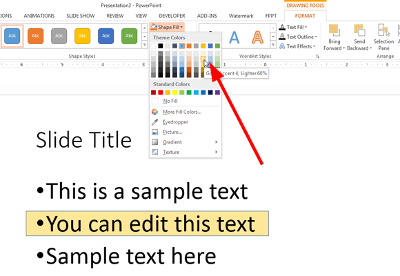 パワーポイント2013でのテキストの強調表示