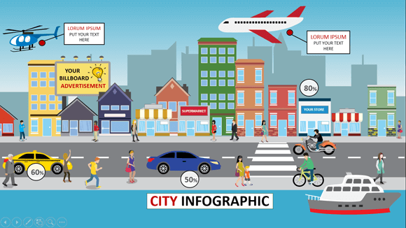 Animierte Stadt Informationsgrafik Powerpoint-Vorlage