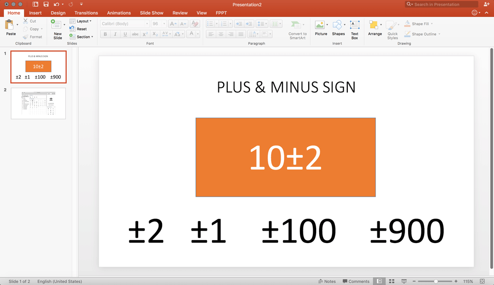 Wie man ein Plus-Minus-Zeichen in Powerpoint einfügen