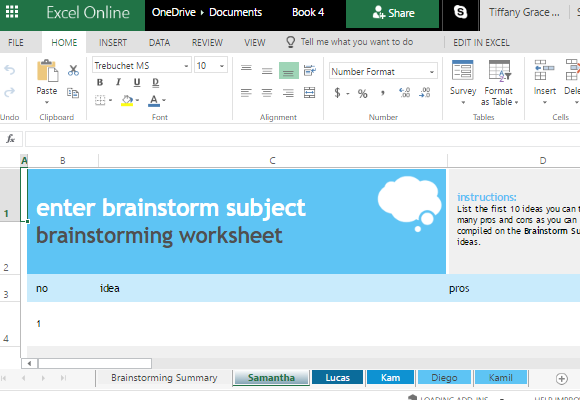 Excel Online için İşbirliği Şablon Beyin Fırtınası