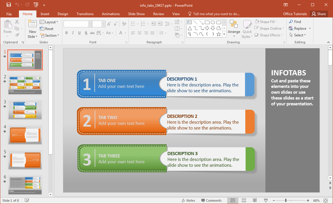 Erstellen Sie animierte Infografik mit Info Tabs Powerpoint-Vorlage