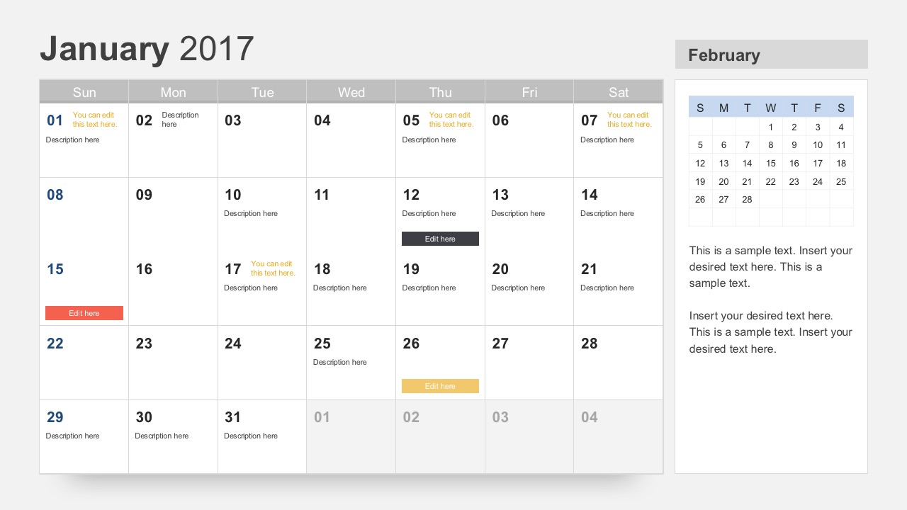 Calendario libero 2017 Modello per PowerPoint