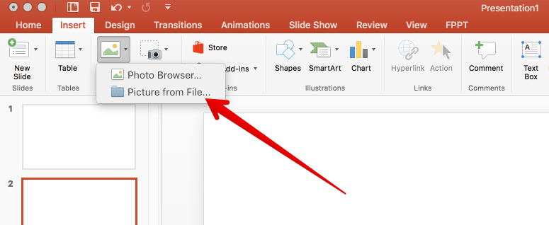 ローカルコンピュータからPowerPointで写真を挿入