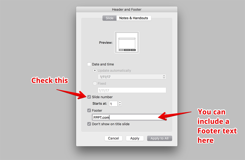 Personalizarea numărul Slide în PowerPoint pentru Mac