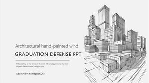Hand-painted building style graduation reply PPT template