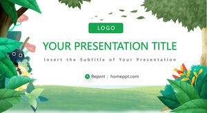 绿色卡通森林背景PowerPoint模板
