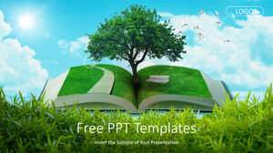 Green Grass and Open Book PowerPoint Templates