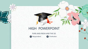 หมวกปริญญาตรีกับดอกไม้ PowerPoint Templates