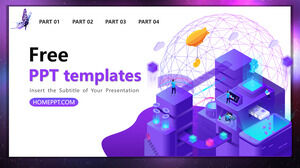 Modèles PowerPoint d'entreprise de style technologie 2.5D violet