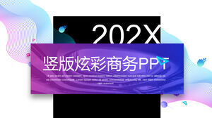 Vertikale PPT-Vorlage für Geschäftspräsentationen mit buntem, blauem, violettem Kurvenhintergrund