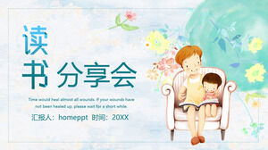 PPT template for watercolor cartoon mother to accompany her daughter to study background reading sharing meeting