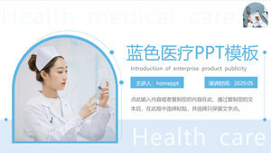 Szablon PPT motywu medycznego z niebieskim prostym tłem pielęgniarki