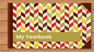 Yearbook template. Colorful shapes or leather covers.