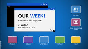Un planificator săptămânal pentru lecții online în stilul unui sistem de operare.