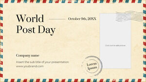 Design de apresentação gratuita do Dia Mundial dos Correios para o tema do Google Slides e modelo do PowerPoint