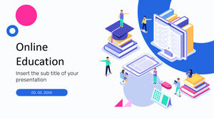 Design de apresentação gratuita de educação on-line para o tema do Google Slides e modelo do PowerPoint