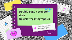 Infográficos de boletim informativo estilo caderno de página dupla