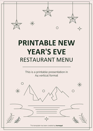Menu imprimable du restaurant du Nouvel An