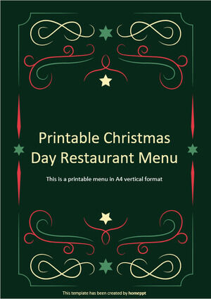 印刷可能なクリスマスの日のレストラン メニュー