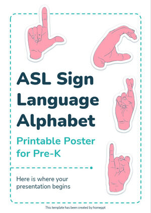 ASL İşaret Dili Alfabesi Pre-K için Yazdırılabilir Poster