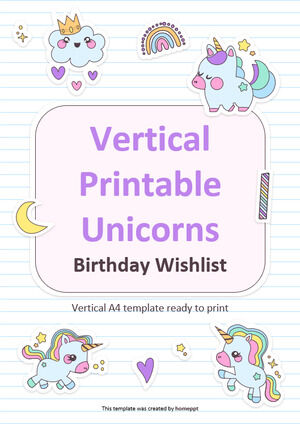 Lista dei desideri di compleanno per unicorni stampabili verticali