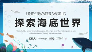 Blue cartoon exploration underwater world PPT template download