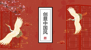 Scarica il classico modello PPT in stile cinese con lo sfondo di gru e fiori di prugna