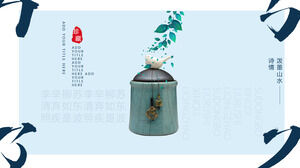Modello PPT a tema spirito artigiano con sfondo in ceramica e caratteri cinesi