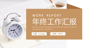 Free download of PPT template for year-end work report with alarm clock background