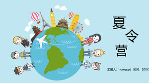 Karikatür Dünya ve Çocuk Arkaplan Yaz Kampı PPT Şablon Ücretsiz İndir