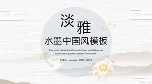 Téléchargement de modèle PPT de style chinois avec encre élégante, montagnes et fond de lotus