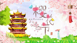 Download template PPT untuk perencanaan kegiatan Weimei Cherry Blossom Festival