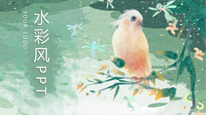 Unduh gratis template PPT gaya ilustrasi latar belakang burung beo cat air