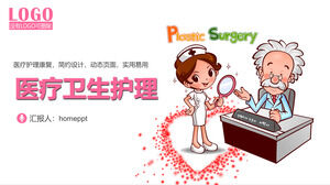 Modelo de PPT médico e de saúde com médico de desenho animado e fundo de enfermeira