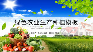 Unduh template PPT pertanian hijau dengan latar belakang langit biru, awan putih, lahan pertanian dan sayuran