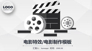 Templat PPT Tema Film untuk Film Hitam Putih dan Latar Belakang Papan Rekam