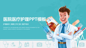 Modèle PPT pour les rapports médicaux et infirmiers hospitaliers avec fond de médecin de dessin animé