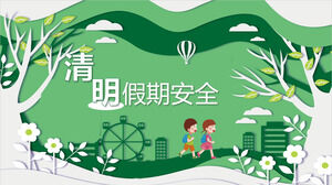 Download do modelo PPT de recortes de papel verde Fengqingming Holiday Safety